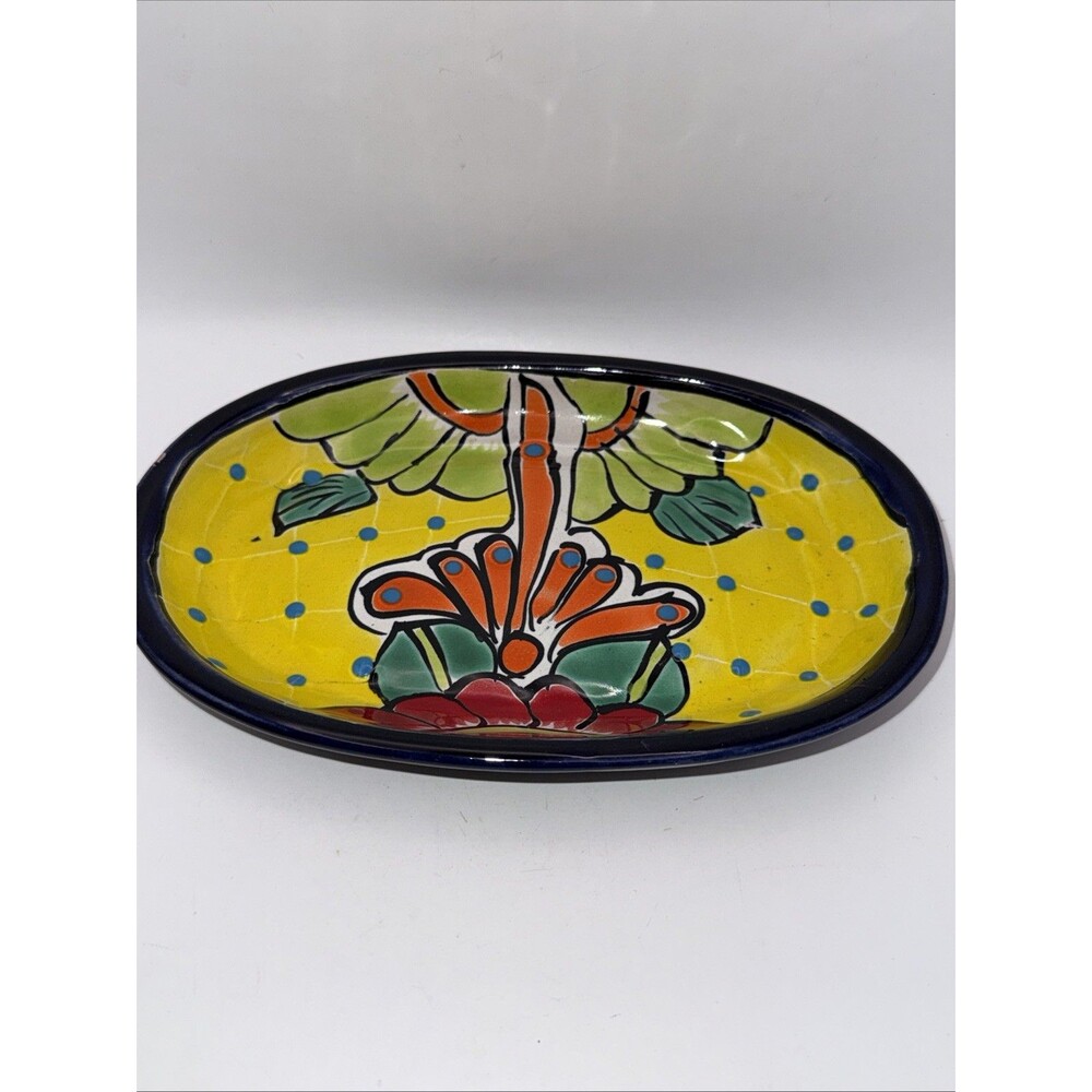 Talavera Mexican Pottery Butter Dish Hand Painted Ceramic Lid Tray 7” - Picture 7 of 11